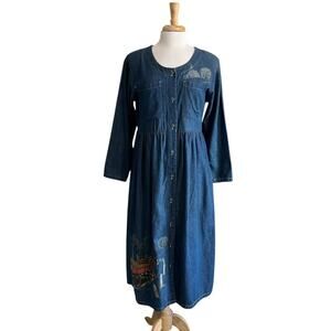 Vintage 90s Spotlight Denim Midi Dress Church Farmhouse Hay Ride Fall Festival S